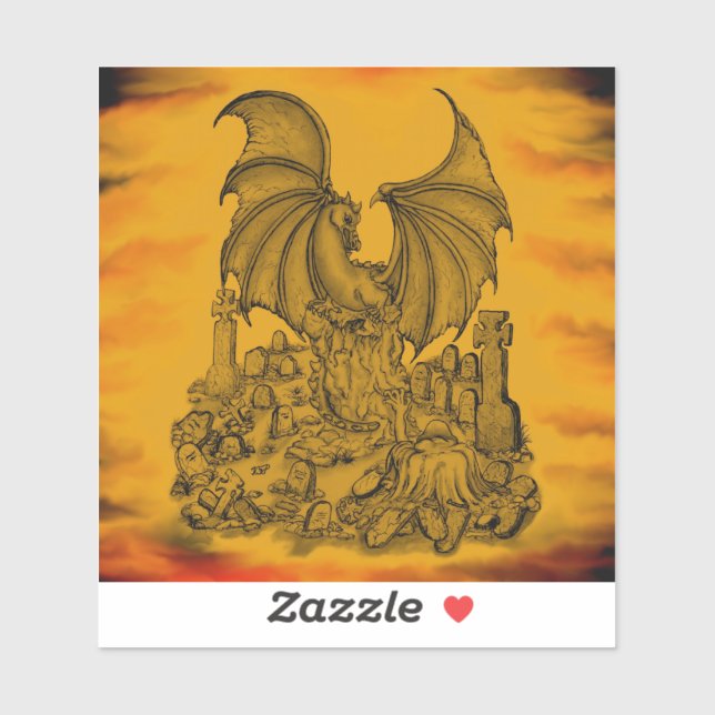 Drache mit Zombie Aufkleber (Blatt)