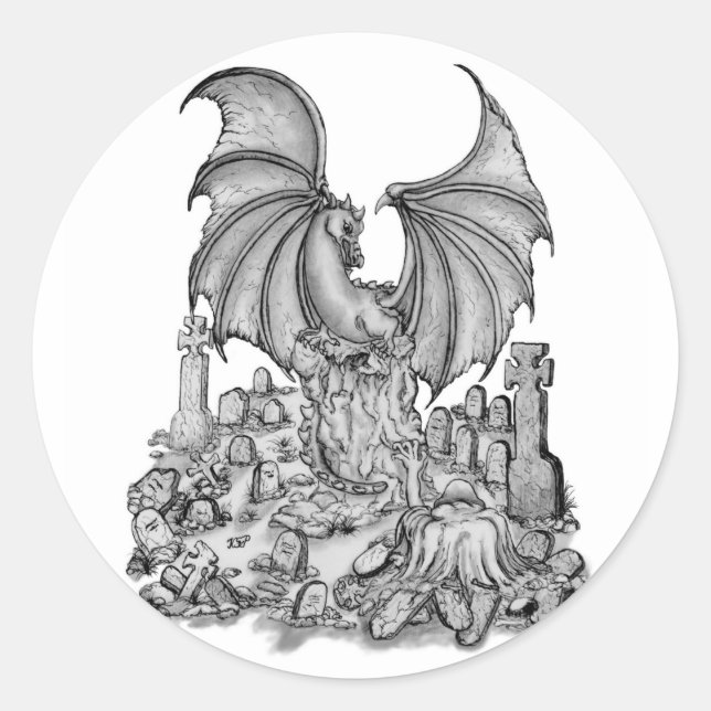 Drache mit Zombie Runder Aufkleber (Vorderseite)