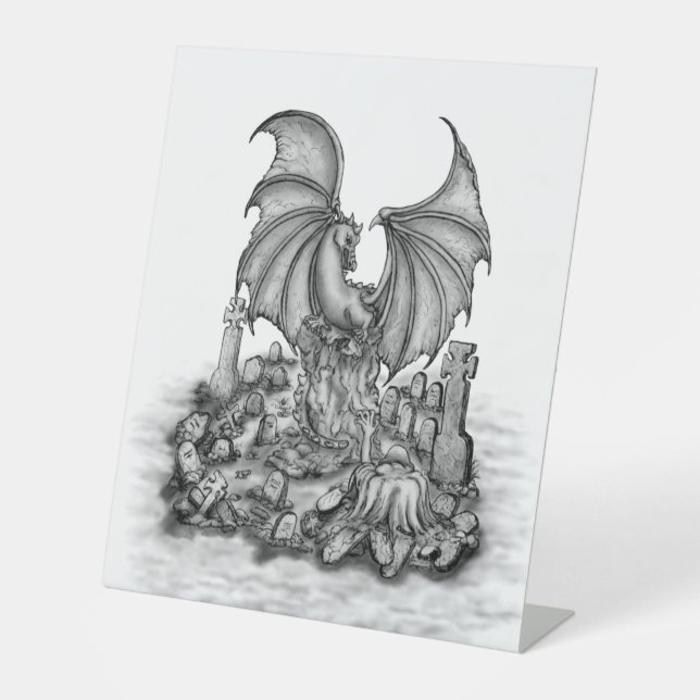 Drache mit Zombie Sockelschild (Vorderseite)
