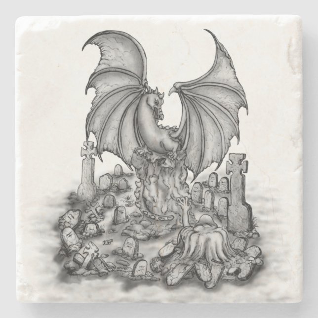 Drache mit Zombie Steinuntersetzer (Vorderseite)