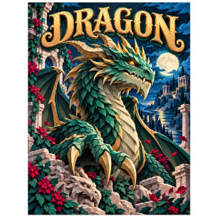 Drache, Paper Cut Monster Postkarte