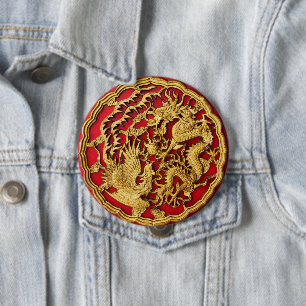 Drache Phönix Rot Gold Chinesisches Hochzeitsgesch Button