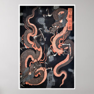 Drache Poster Japan Kunst Japanischer Holzschnitt