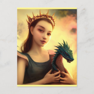 Drache Prinzessin mit jungem Drachen  Postkarte
