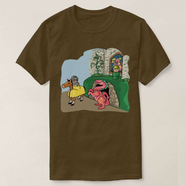 Drache, Ritter und Heldenschatz auf Schloss T-Shirt (Design vorne)