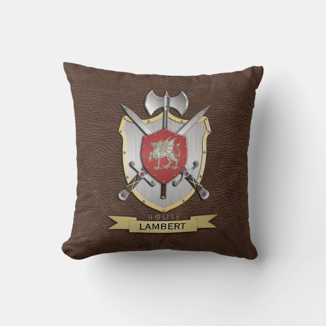 Drache Sigil Kampf-Wappen Brown Kissen (Vorderseite)