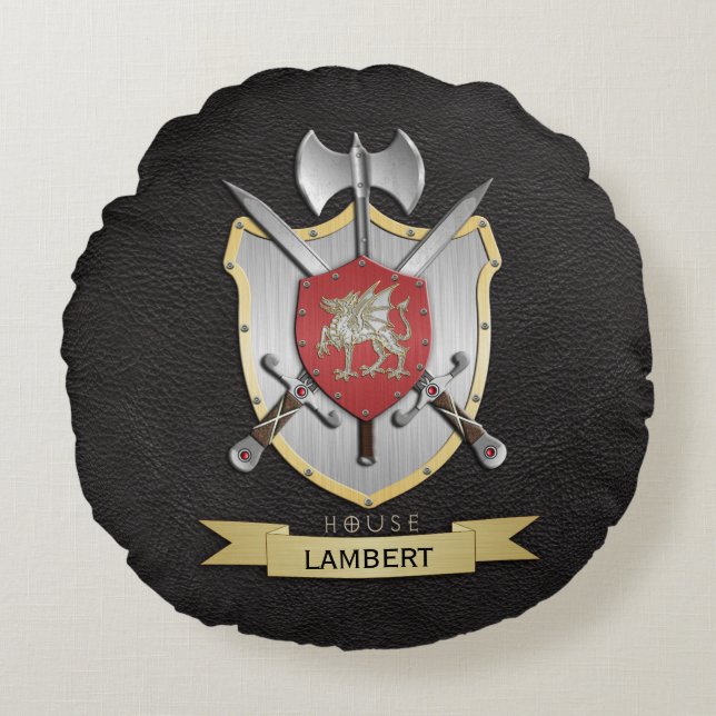 Drache Sigil Kampf-Wappen-Schwarzes Rundes Kissen (Vorderseite)