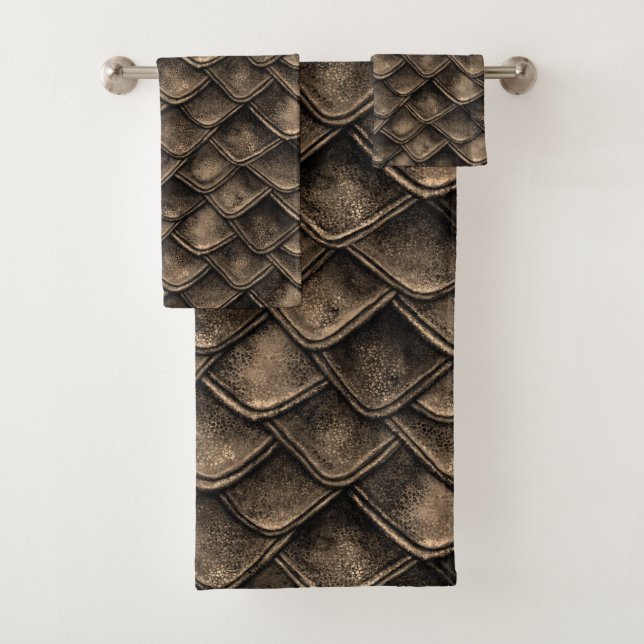 Drache-Skalen - Grau, Brown Badhandtuch Set (Insitu)