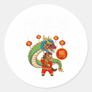 Drache Tanz Jahr des Pferdes Chinesisches Neujahr Runder Aufkleber