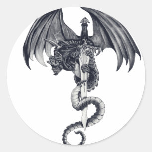 Drache-u. Klinge-Aufkleber Runder Aufkleber