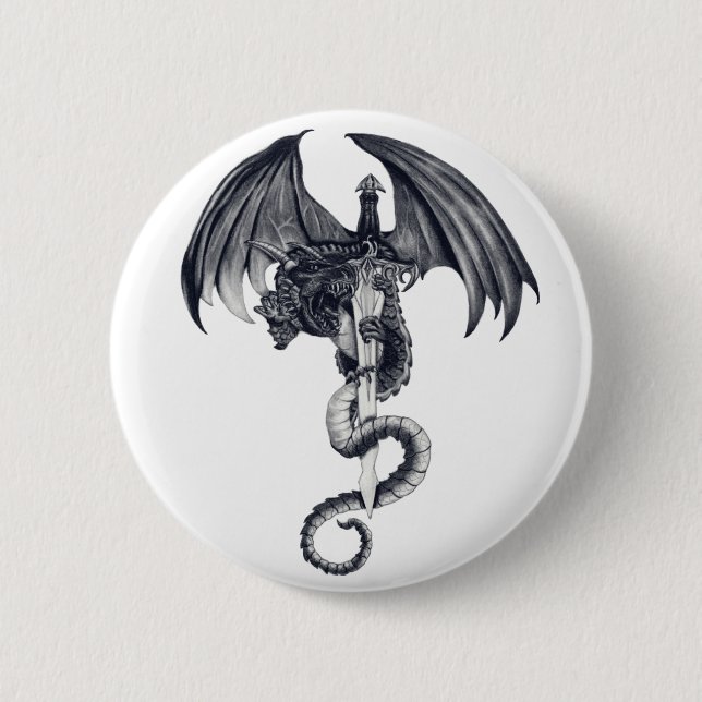 Drache-u. Klinge-Knopf Button (Vorderseite)