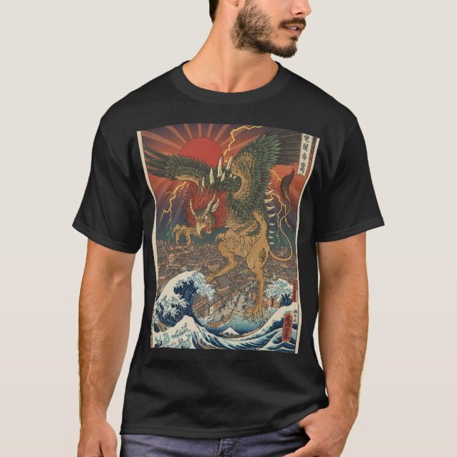 Drache über dem Meer T-Shirt (Vorderseite)