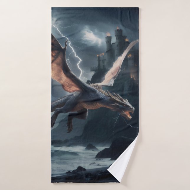 Drache über dem Schloss. Badehandtuch (Badehandtuch)