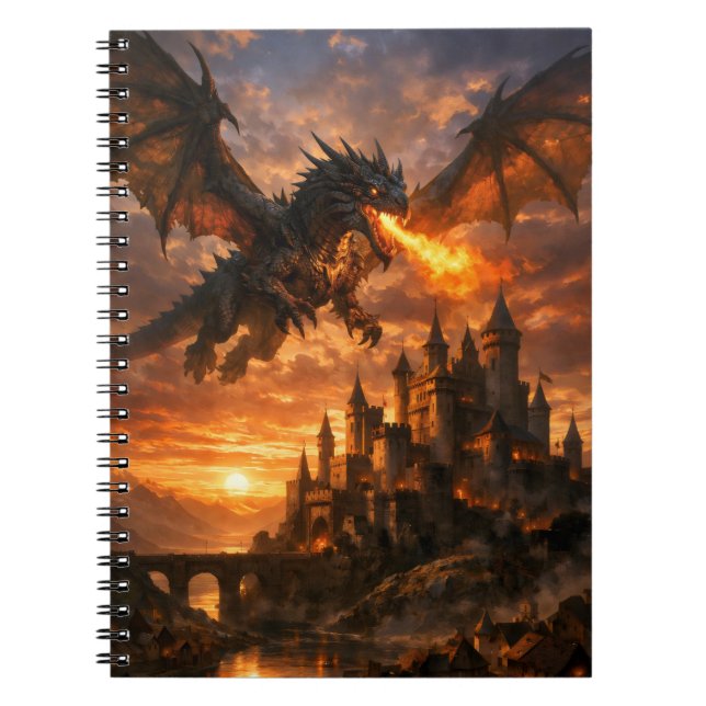 Drache über dem Schloss Duskfall Notizblock (Vorderseite)