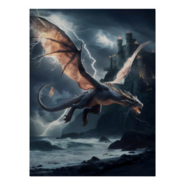 Drache über dem Schloss. Poster