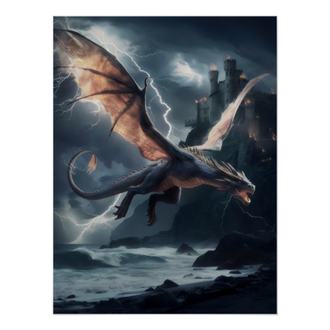 Drache über dem Schloss. Poster (Vorderseite)