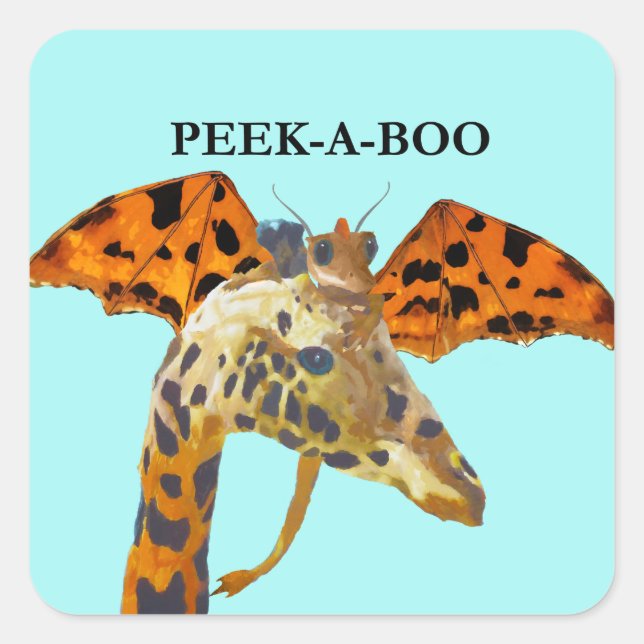 Drache und Giraffe Quadratischer Aufkleber (Vorderseite)