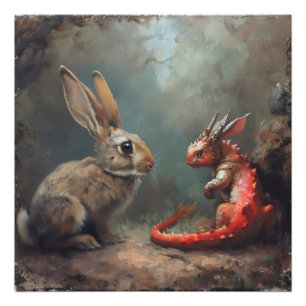 Drache und Kaninchen Fantasy Fotodruck