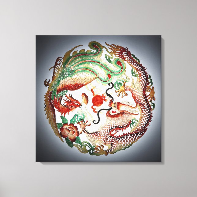 Drache und Phönix-Stencil Leinwanddruck (Vorderseite)