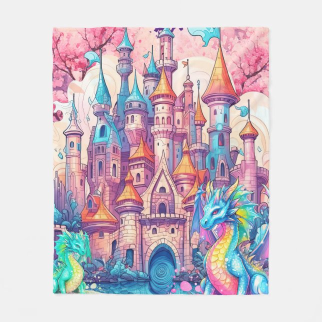 Drache und Schloss Fleecedecke (Vorderseite)