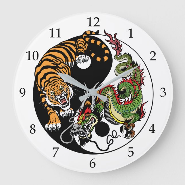Drache und Tiger yin Yang Große Wanduhr (Vorderseite)