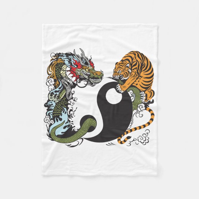 Drache und Tiger yin Yang-Symbol Fleecedecke (Vorderseite)