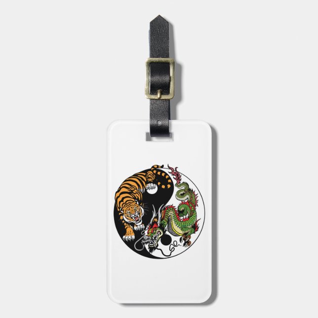 Drache und Tiger yin Yang-Symbol Gepäckanhänger (Vorderseite vertikal)