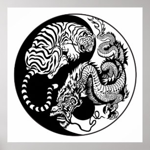 Drache und Tiger yin Yang-Symbol Poster