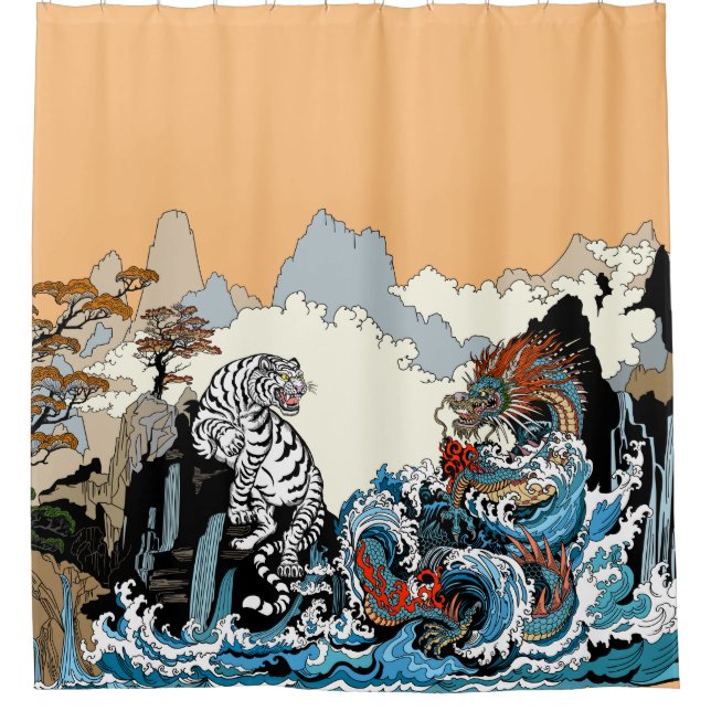 Drache und weißer Tiger. Illustration durch Insima Duschvorhang (Vorderseite)
