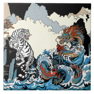 Drache und weißer Tiger. Illustration durch Insima Fliese