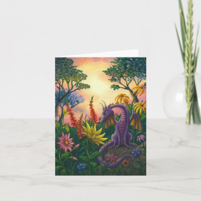 Drache unter dem Blumen notecard Karte (Vorderseite)