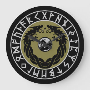 Drache Viking Rune Schutz Große Wanduhr