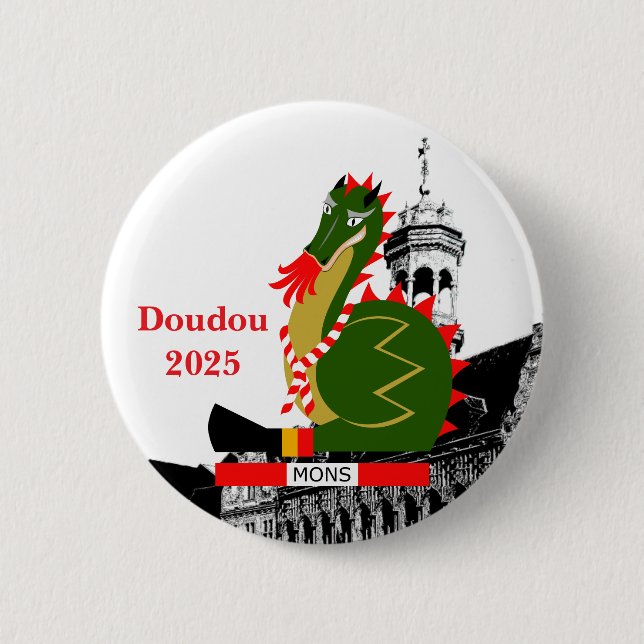 Drache von Doudou - Ente von Mons in Belgien Button (Vorderseite)