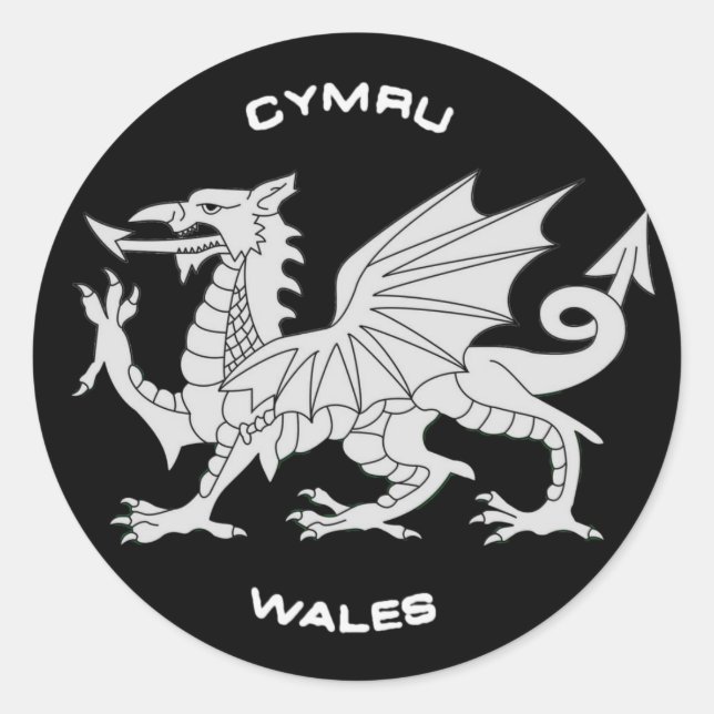 Drache von Wales (Cymru) in Schwarz und Grau Runder Aufkleber (Vorderseite)