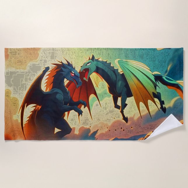 Drache vs Pegasus - Fantasy Kunst Strandtuch (Vorderseite)