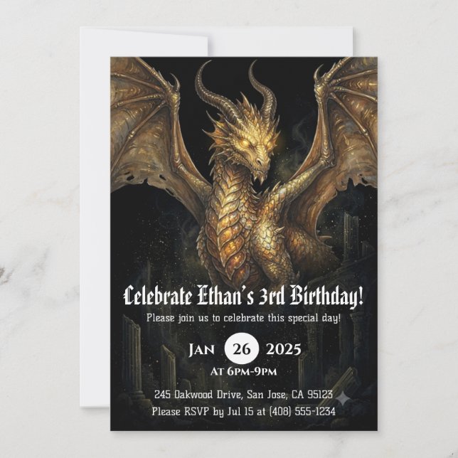 Drache Wasserfarbe Geburtstag Einladung (Vorderseite)