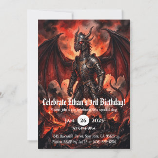 Drache Wasserfarbe Geburtstag Einladung