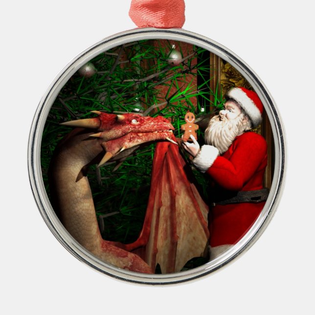 Drache-Weihnachten Silbernes Ornament (Vorne)