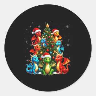 Drache Weihnachtsbaum Trupp Santa Hut Fantasy Myth Runder Aufkleber