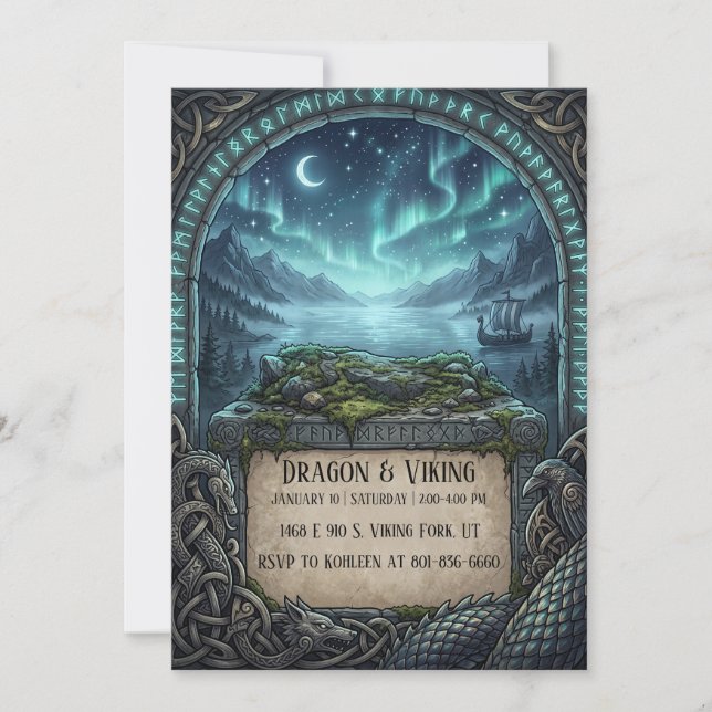 Drache & Wikinger Geburtstag Einladung (Vorderseite)