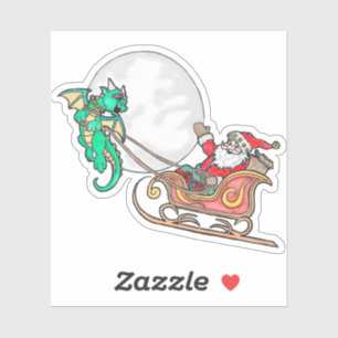 Drache zieht den Schlitten des Weihnachtsmannes Aufkleber