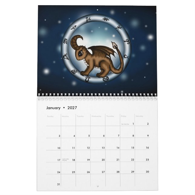 Drache Zodiacsigns Kalender (Jan 2027)