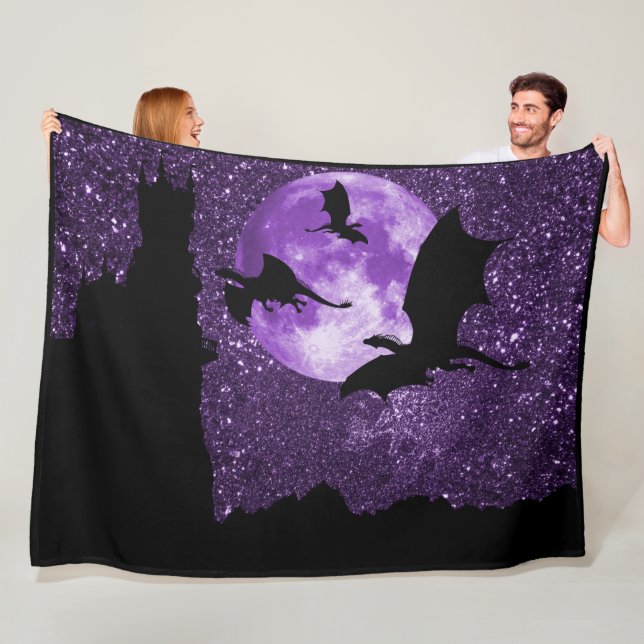 Drachefliegen, lila Himmelschloss der Fantasie, Fleecedecke (Beispiel)