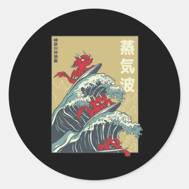 Drachen, die große Welle vor Kanagawa surfen Runder Aufkleber (Vorderseite)