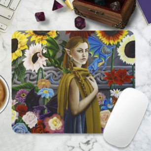 Drachen-Elfen-Jungfrau Verzauberter Blumengarten F Mousepad