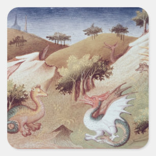 Drachen Frau-Fr 2810 f.55v und andere Tiere Quadratischer Aufkleber
