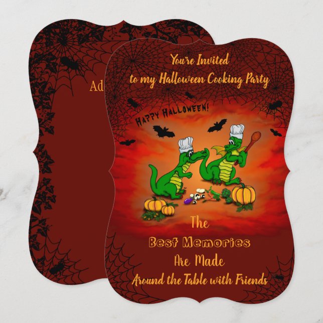 Drachen - Frohe Halloween! Heute werde ich kochen Einladung (Vorne/Hinten)