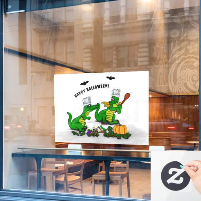 Drachen - Frohe Halloween! Heute werde ich kochen Fensteraufkleber (Café-Fenster)