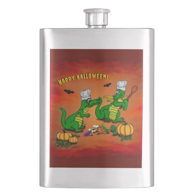Drachen - Frohe Halloween! Heute werde ich kochen Flachmann (Vorderseite)