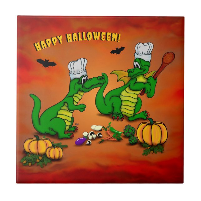 Drachen - Frohe Halloween! Heute werde ich kochen Fliese (Vorderseite)